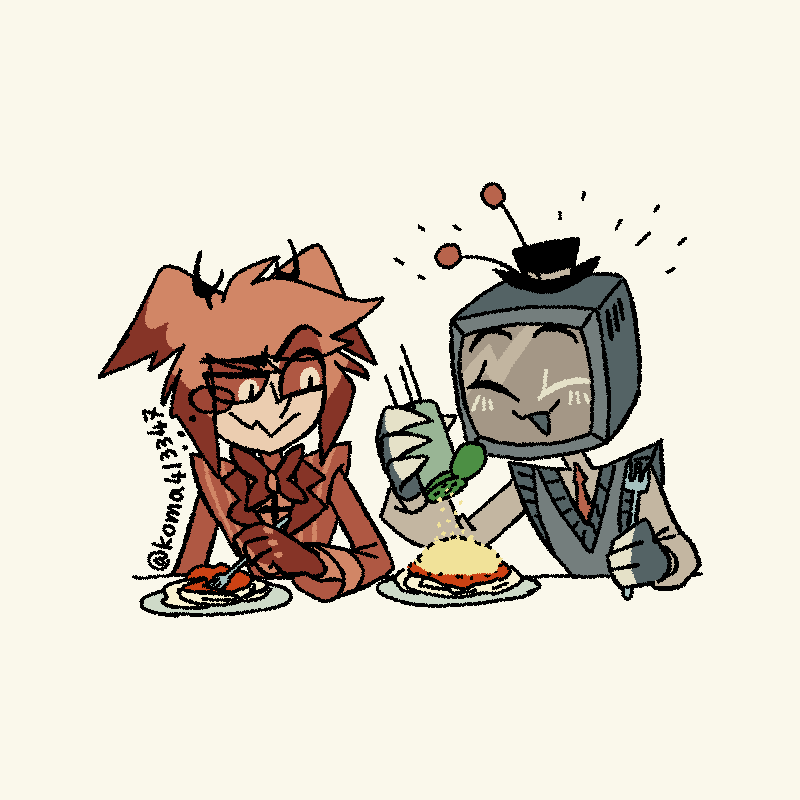 koma413347's tweet photo. 絵チャで描いたやつ。
レストラン・料理がテーマでした。
#SignalFriends
#HazbinHotelAlastor #HazbinHotelVox https://t.co/h7qPohSgZx