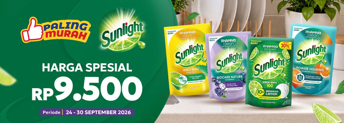klikindomaret's tweet photo. 🚨 SUNLIGHT LAGI MURAH BANGET! 💚✨
Cuci piring makin hemat! 🫧
Sunlight cuma Rp9.500 aja! 😍
Jangan sampai kehabisan, langsung checkout sekarang! 🔥
#KLiKIndomaret #Sunlight #PalingMurah #GratisOngkir #PromoIndomaret https://t.co/0sRiDjRDKW