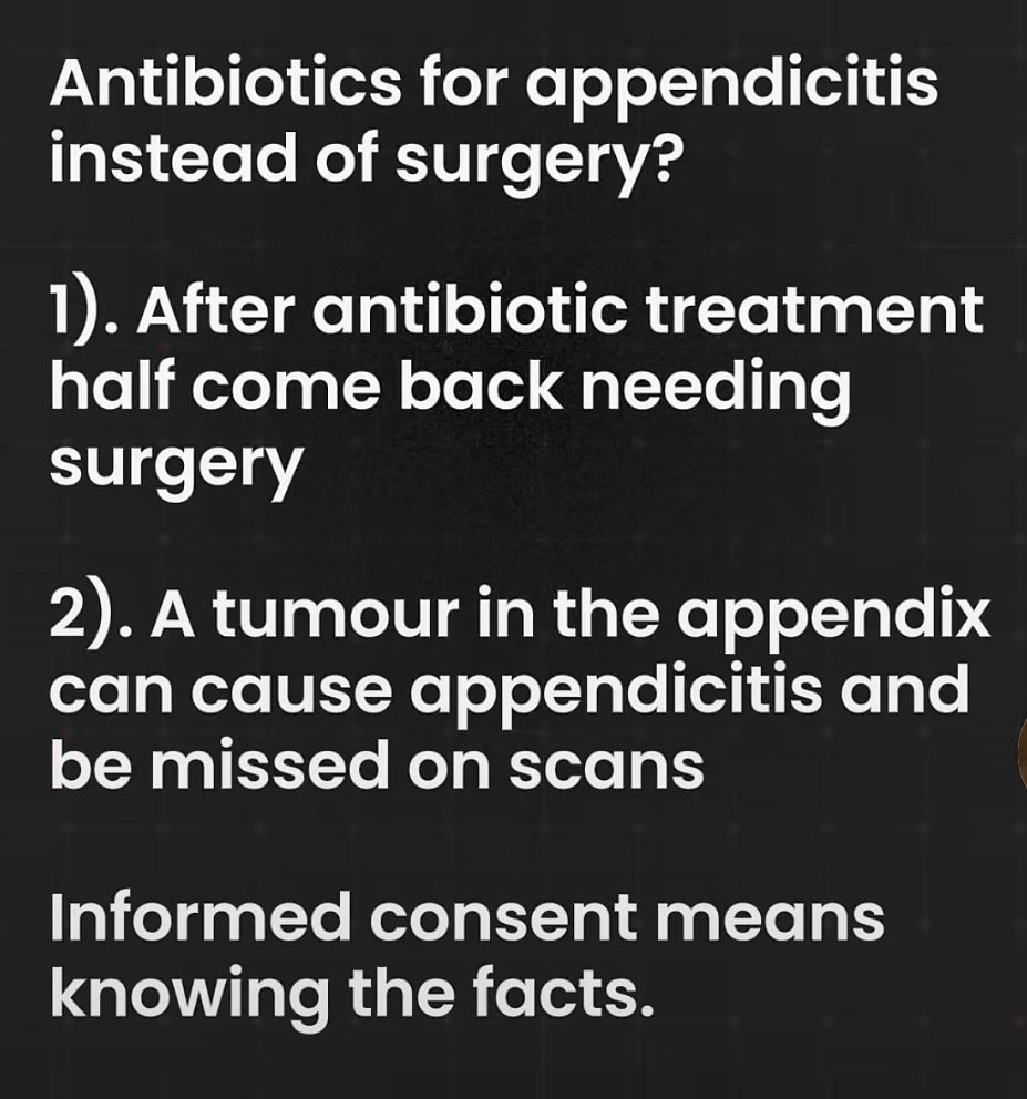ColinCampb81615's tweet photo. In the UK I had classic appendicitis symptoms the National Health Service (NHS) diagnosed me with ‘CT confirmed uncomplicated appendicitis’ - I was fit for surgery and expected surgery.  They refused me surgery and treated me with IV antibiotics for 5 days telling me it would cure me..  Afterwards my NHS GP tried to get me a second opinion and get my appendix out..  That was refused.

Eventually, 4 months later I had to borrow money and pay a private surgeon in Glasgow to take my appendix out for me - that’s when the tumour causing my inital appendicitis was found - but because the appendix had been left in me it had ruptured allowing the tumour to go on to develop into a stage 4 tumour no longer curable by appendectomy..

For many social healthcare just gets in the way of correct treatment - and causes immense patient harm..  Be careful out there people..