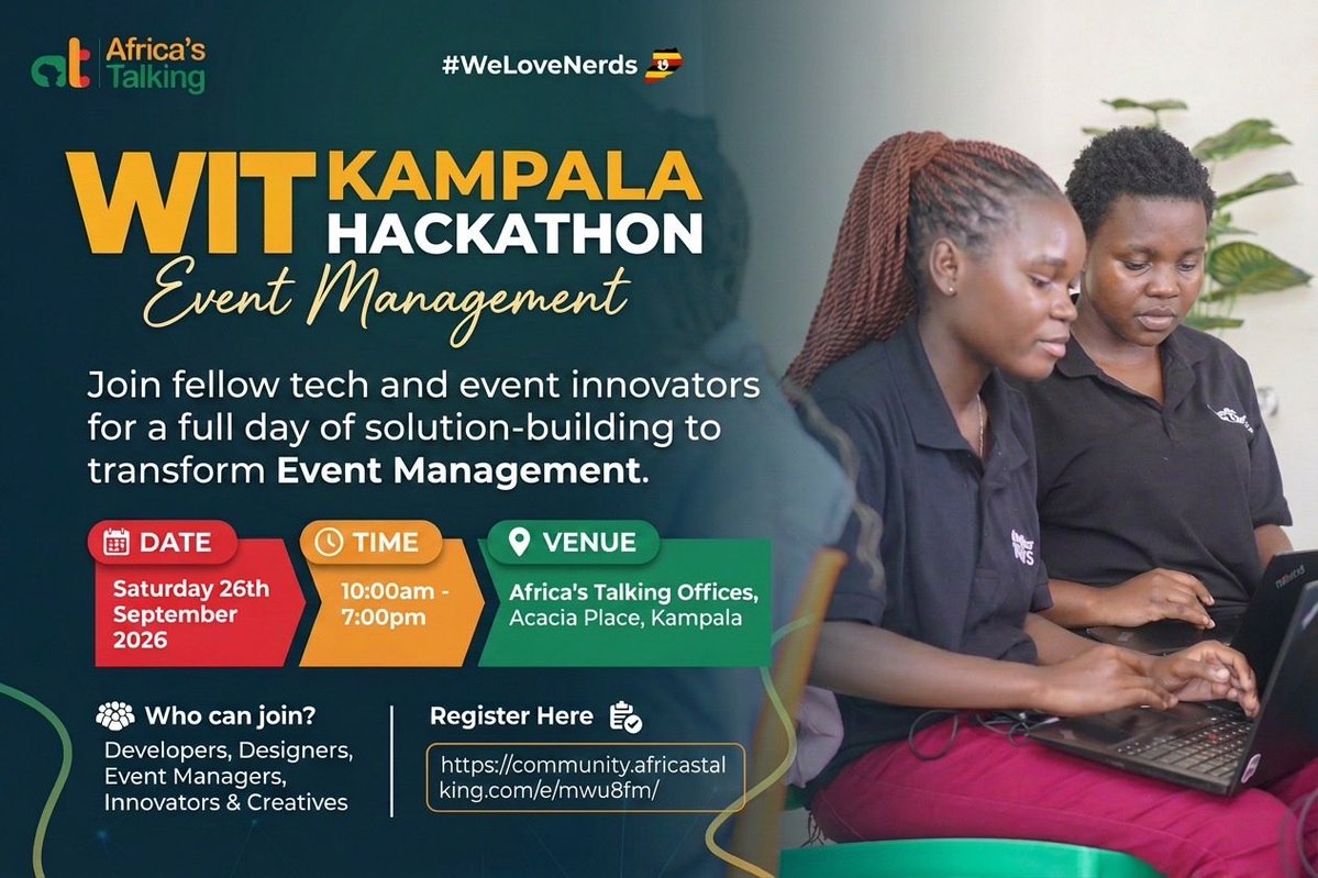 GospelGrace3's tweet photo. Back at it ! Today , we are at Africa’s Talking WIT Kampala, building solutions to transform event management. Let coding begin. @ATWomenInTech @ATCommunityKla @aistudiouganda #WeLoveNerds #BuildingWithAT #ATEventManagement #WomenInTech https://t.co/Tvq83uuz0o