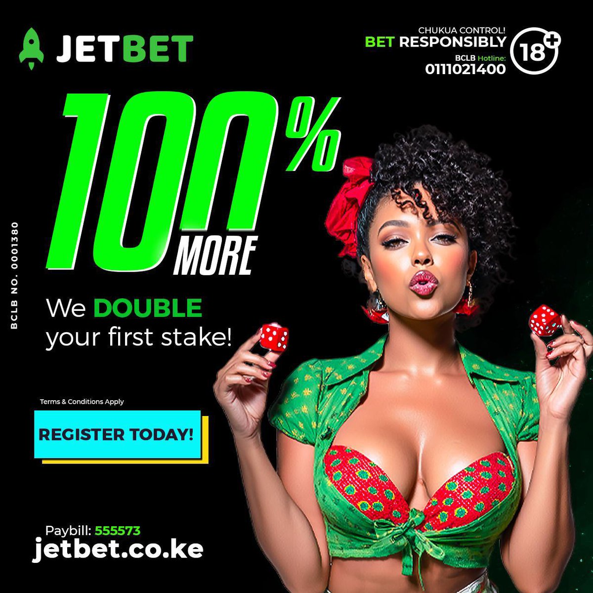 DaveKengabi's tweet photo. JetBet welcomes new users with 100% more on the first stake, doubling initial play. Fund via Crypto or Paybill 555573. Visit https://t.co/MwwzAurZjV to start winning today.
JetBet WinPesa. #JetBetMagic. https://t.co/TFxRerwhCd