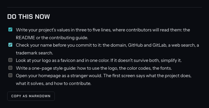open_resource's tweet photo. Also new in the guide today: chapters open with "In short" and end with "Do this now", a checklist you can tick and copy as Markdown. Shorter URLs (old links still work), alt text on 20 images.

https://t.co/rJH0WPHyAq https://t.co/OIjrHZVay2