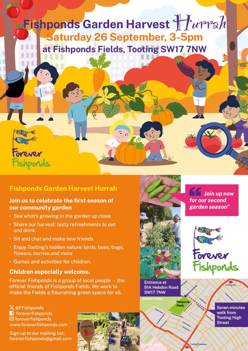 FFishponds's tweet photo. Don’t forget to pop in to Fishponds Playing Fields today (Sat 26 Sep) 3-5pm. We’ll be at the end of the field next to the raised beds. Have you ever dug up a potato? Now’s your chance!  Lots of homemade produce to sample. 🥔 🍅 Entrance 91a Hebdon Rd #tooting @tootingnewsie https://t.co/BPtLAGwf7A