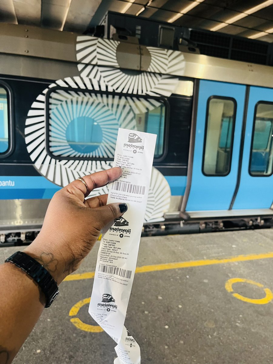 Mpumiln's tweet photo. So we took a train from Cape Town to Fishhoek and we only paid R24 return trip per person. The train has a whole Air-conditioner and the security visibility is on point. We really need more trains. https://t.co/BTjmEy25zh