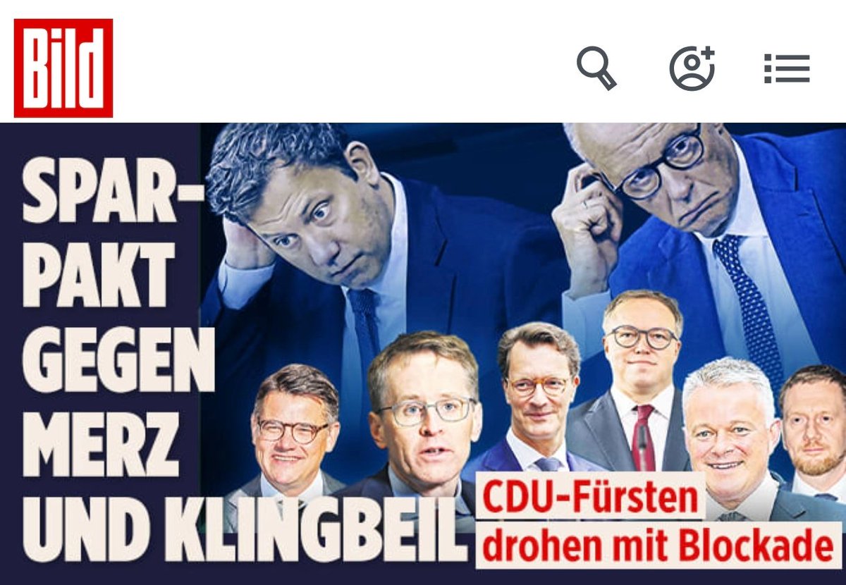LarsJure's tweet photo. "CDU-Fürsten drohen mit Blockade" Sind das die selben @CDU-"Fürsten", die genau vor einer Woche (vor einer Wahl) ein "Gemeinsames Statement" veröffentlichten in dem sie  "GEMEINSAM mit dem @bundeskanzler ihren Beitrag leisten wollen"? @ronzheimer meinte bereits damals "Verlogen und Verantwortungslos"...Welche Meinung wird man jetzt bei @BILD über diese Personen haben? Wie wird man diese Steigerung jetzt bezeichnen? Schönen Samstag!