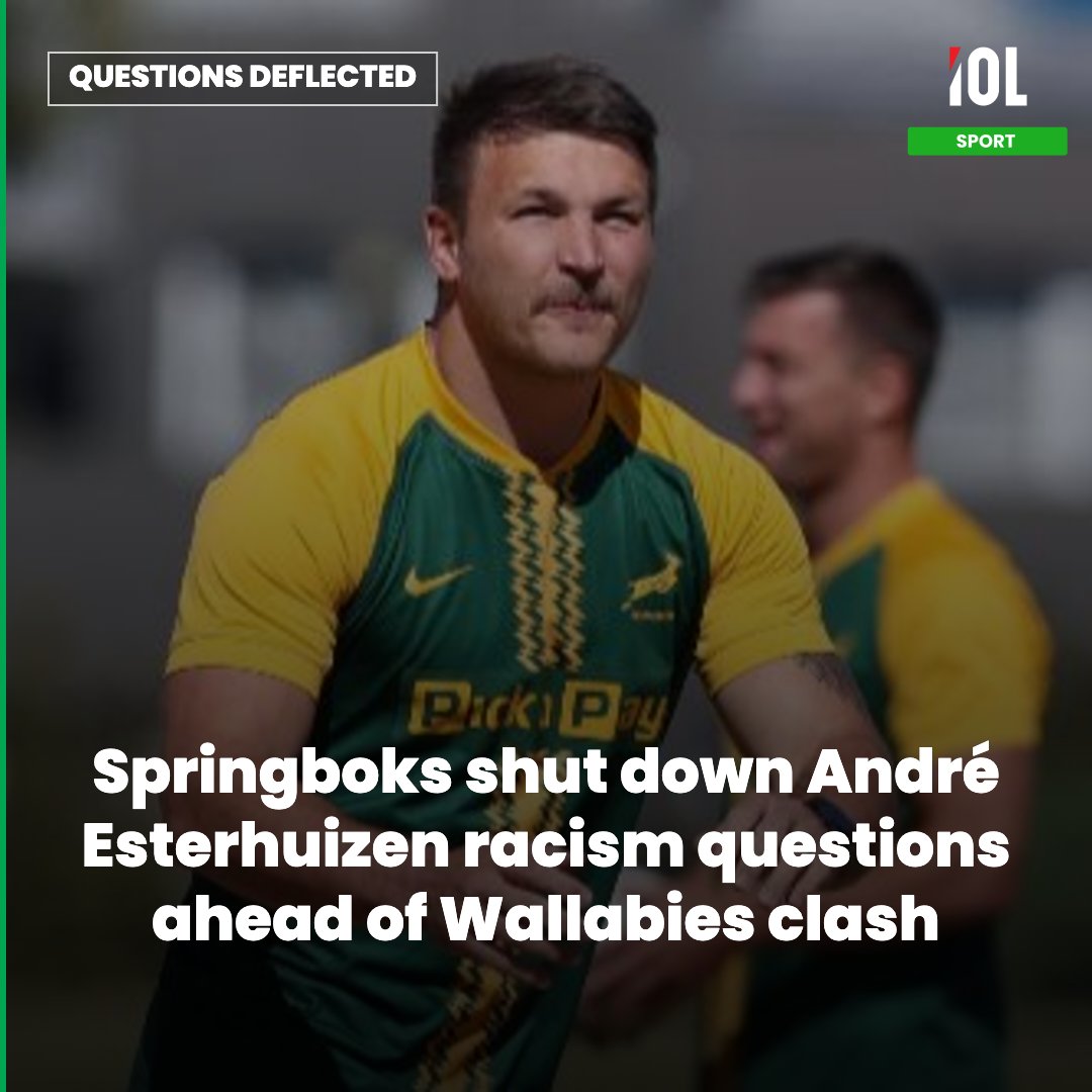 IOL's tweet photo. The Springboks refused to entertain any questions surrounding captain André Esterhuizen and his reported racial comment made as a schoolboy in the build-up to Sunday’s Test against the Wallabies in Perth, after it resurfaced ahead of the match.
Read on https://t.co/fPs83jyGi6
#Springboks #AndreEsterhuizen #Wallabies #RassieErasmus #RugbyTest #IOLSport