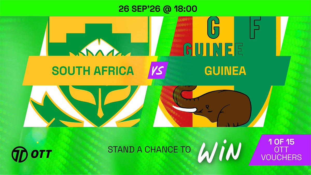 ottvoucherza's tweet photo. South Africa vs Guinea – who will dominate the field this weekend? 🔥
 
Win 1 of 15 OTT Voucher! 🎉 Predict the winner for a chance to be one of 10 winners, plus 5 more winners will be chosen from those who like this post! T&Cs Apply: https://t.co/kwGtRj6bFx

Winners will be announced every Tuesday.

Sign up on the OTT App 👉 https://t.co/b8PsjNVnNU to enter competitions using your redeemed voucher PINs.

#OTT4Me