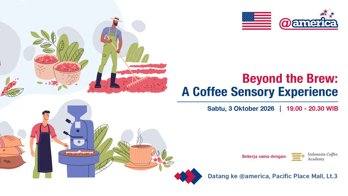 atamerica's tweet photo. Calling all Coffee lovers! ☕✨

Join Beyond the Brew: A Coffee Sensory Experience and explore the world of American-standard coffee products 🇺🇸☕

📅 3/10/2026
🕒 19:00 - 20:30
📍 @atamerica, Pacific Place Mall Floor 3
🔗 https://t.co/N9XW0yioQQ (Limited kit will be provided)

Kenali berbagai jenis biji kopi, discover their unique characteristics, dan latih your senses untuk mengenali aroma serta flavor yang berbeda. Siap untuk sharpen your senses and discover coffee in a whole new way?

#coffeeworkshop #coffeebrew
