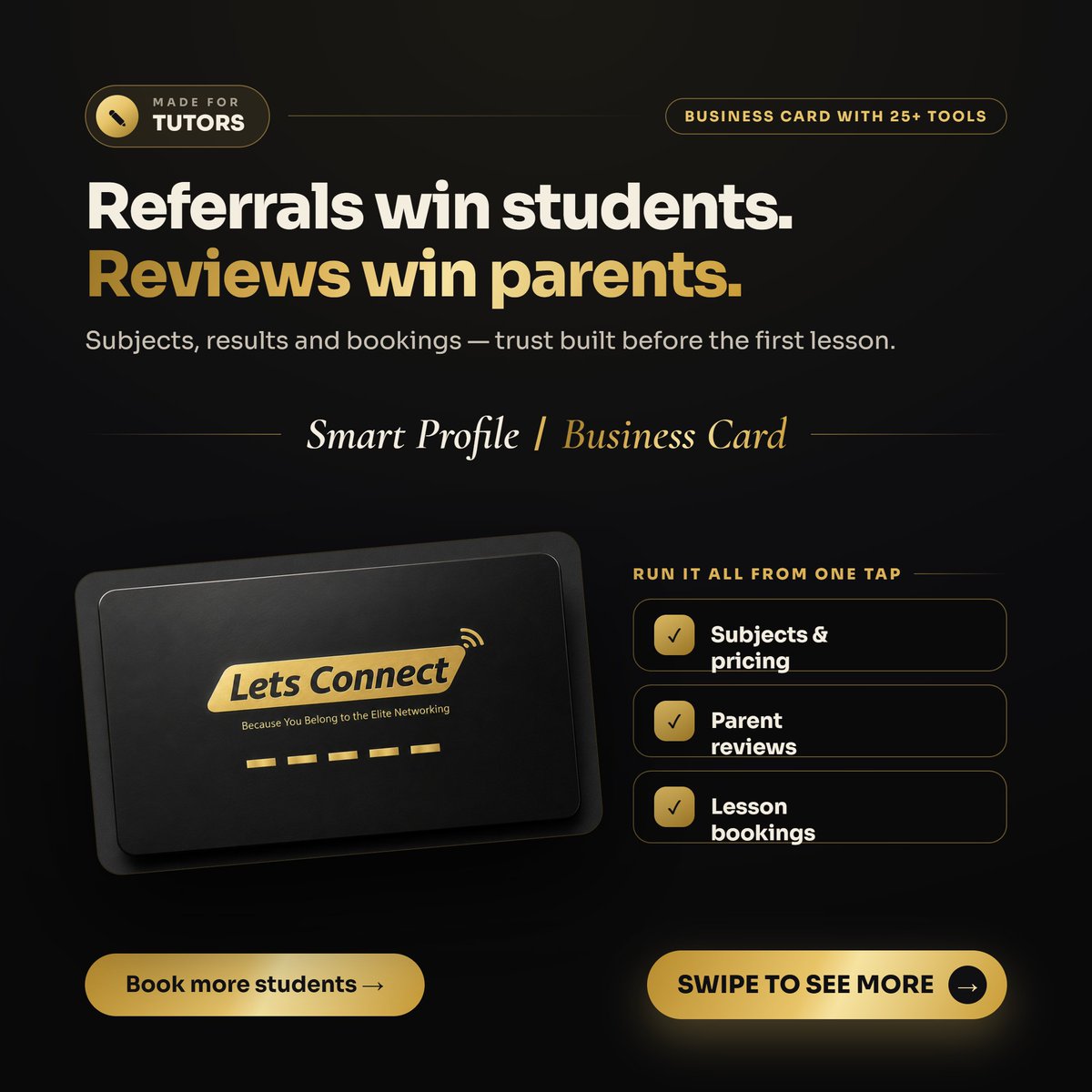 letsconnectcard's tweet photo. Referrals win students. Reviews win parents. 📚

Subjects, results &amp; lesson bookings in one tap — trust before the first lesson. Parents see subjects &amp; pricing, reviews and instant bookings.

£49 lifetime at letsconnectcard

#Tutors #NFCBusinessCard https://t.co/yCzFZtGEvp