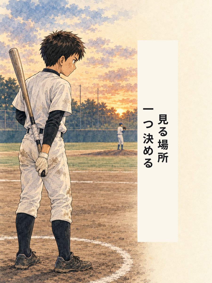 yakyulog_ja's tweet photo. ネクストで相手投手の投球を見てから打席へ。投手の手元やボールの出どころなど、打席前にどこを見るか決めておく場面を描きました。試合の記録はApp Storeで「野球ログ」を検索。

#少年野球 #野球 https://t.co/Sf2s4K8qI0