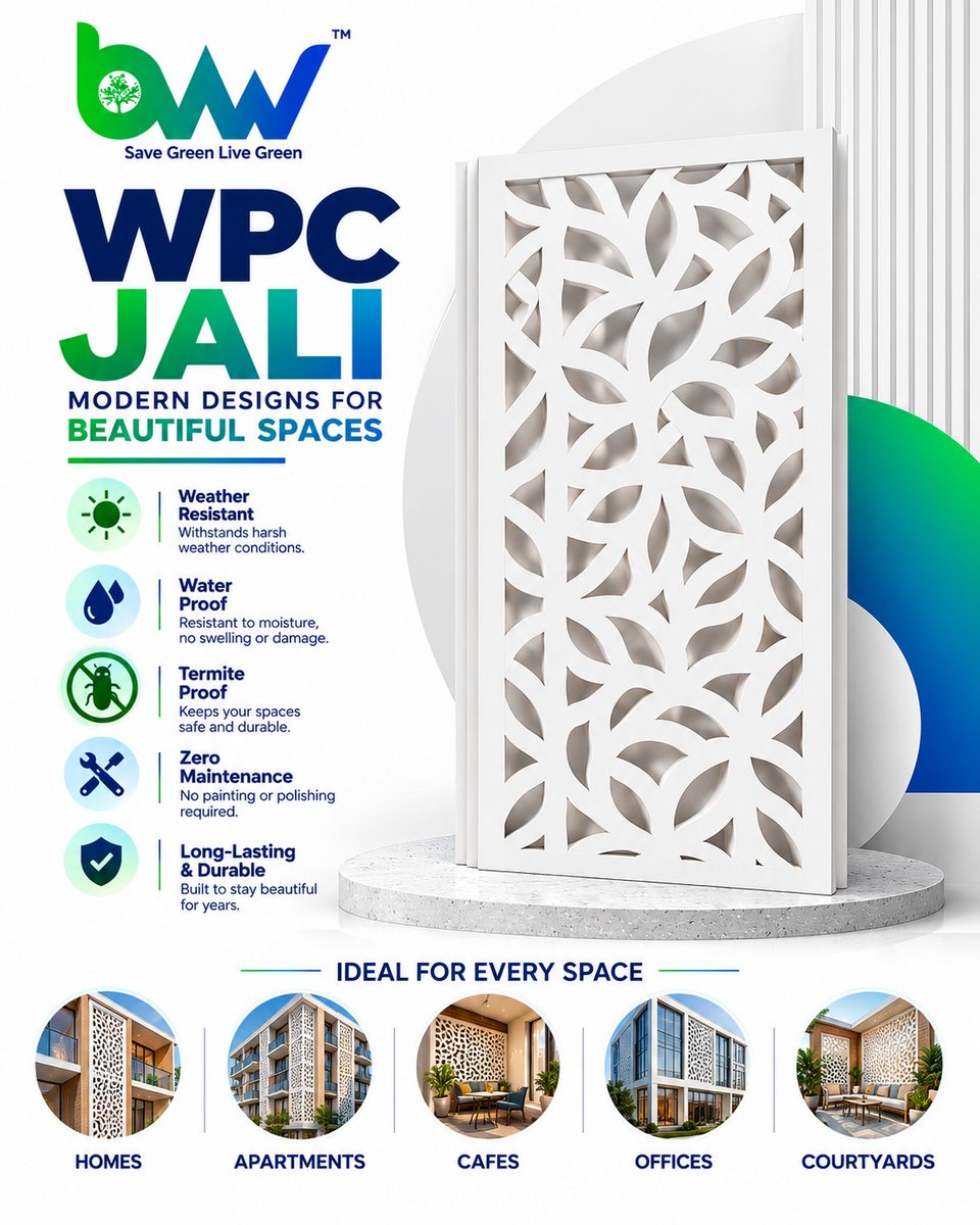 BvwIndia's tweet photo. Elevate every space with BVW WPC Jali. ✨

Modern designs. Lasting durability. Minimal maintenance.

Designed for beautiful spaces. Built to last.

🌐 https://t.co/tAap5gW6k8

#BVW #WPCJali #ModernArchitecture #FacadeDesign #WPC https://t.co/BsmlW20hMd