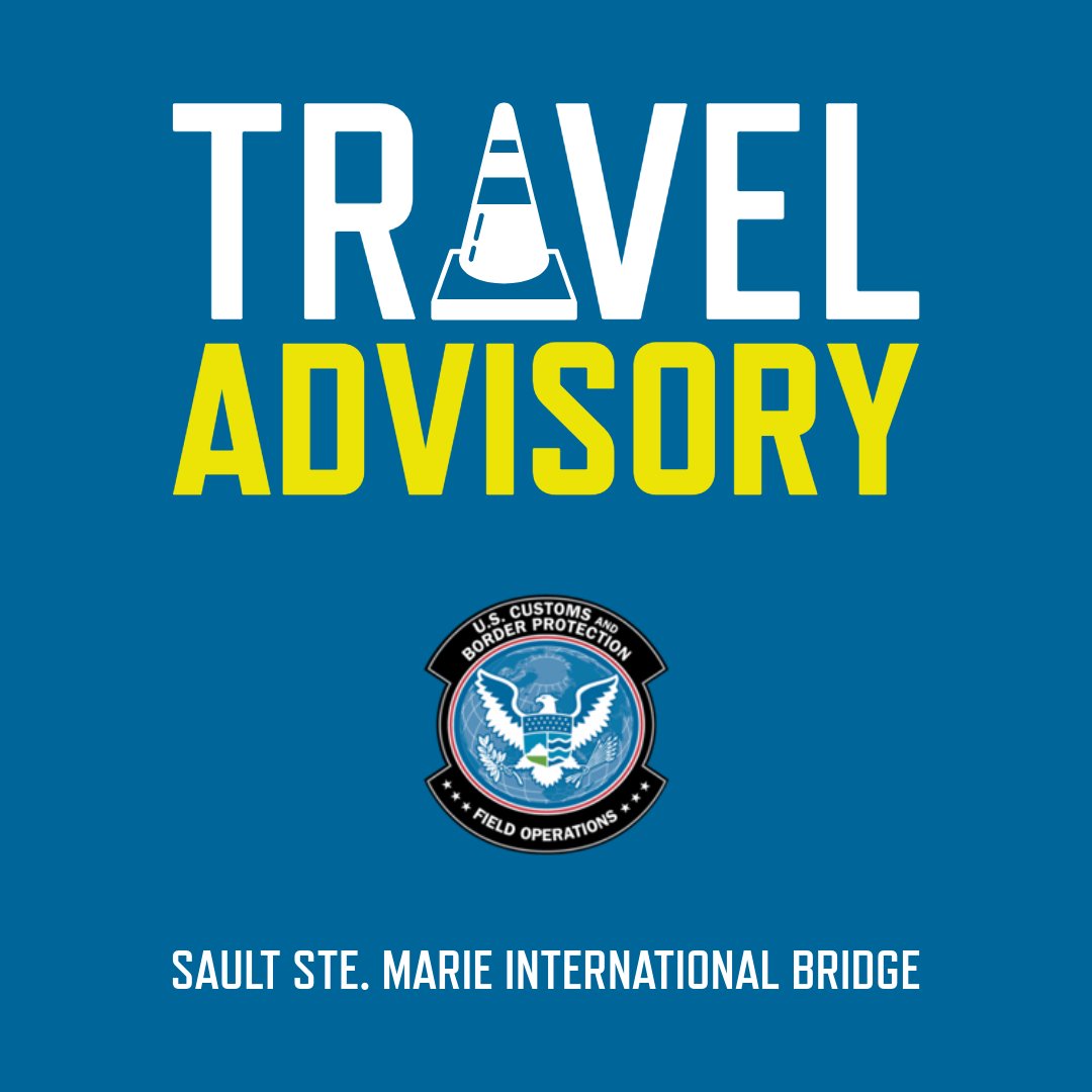DFODetroit's tweet photo. ⚠️BE ADVISED⚠️ The #SaultSteMarie International Bridge will be #closed to vehicle #traffic this morning in support of the Sault International Festival of Races. Please plan accordingly.
🗓️ TODAY
⏰ 7:30 am to 9:30 am
✅ Check wait times 👉 https://t.co/ruJxQqmkI5 https://t.co/LkFpYHTlRy