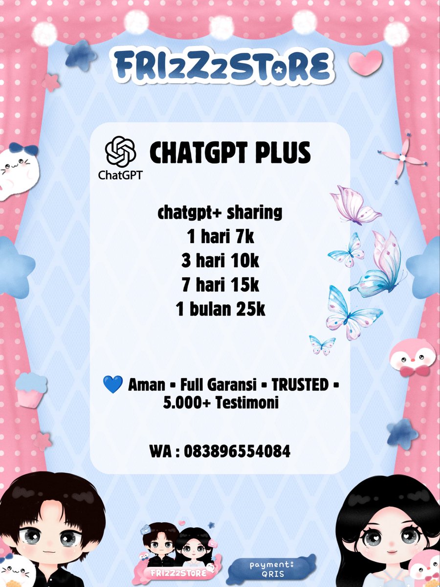 afternuoon's tweet photo. MY EXPERIENCE

ehh ternyata chatgpt premium tuh pilihannya banyak wkwk 😭

ada chat gpt plus, pro, go, gptplus, terus ada sharing / shar, privat / private / priv. durasinya juga macem-macem yaa, 1 bulan, 7 hari, 3 hari, 1 hari. apalagi nemu yang murah + full garansi 👀 #zonauang https://t.co/NhYejJhlag