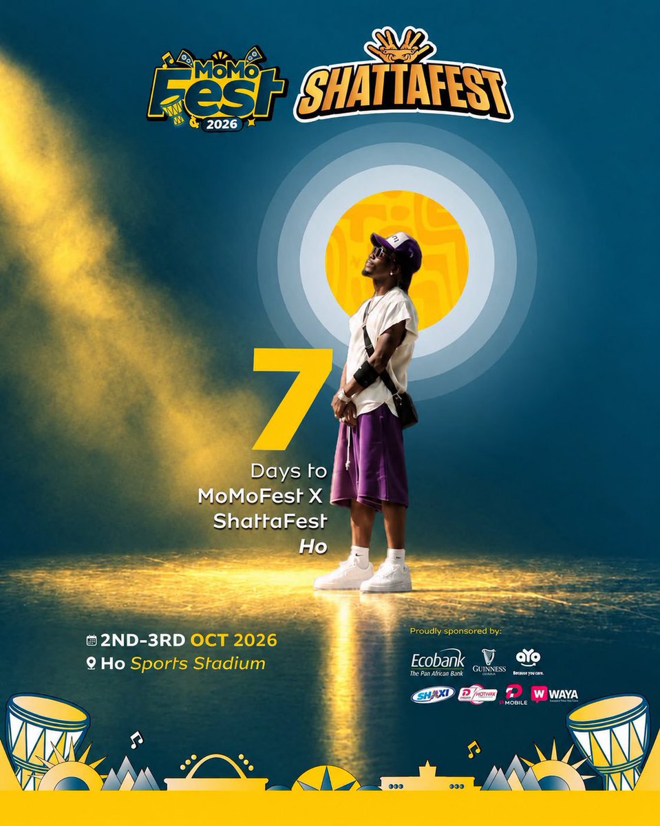 RayAnkrah0's tweet photo. 7️⃣ DAYS TO GO HO!💪🔥🔥🔥

Ticket:
On God: GHS100
Street Crown: GHS200
Buy ticket via the MoMo App or Dial *713*33*00#

#SHATTAFEST26 #ShattaFestHo #ShattaFestGH26 #SHAXI #WAYA #HOTWAV https://t.co/x3nxdUHqkV
