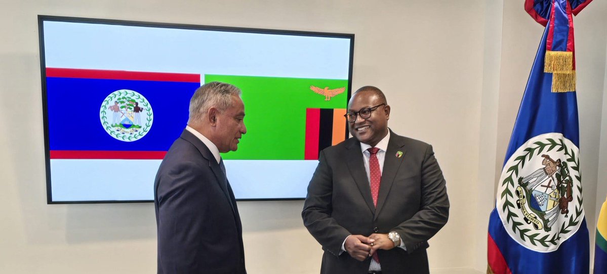 ZambiaMFAIC's tweet photo. On the sidelines of #UNGA81 Zambia signed a Joint Communique establishing diplomatic relations with #Belize .

The partnership provides a framework to deepen cooperation in climate change adaptation, environmental conservation, agriculture, tourism, trade, among other sectors. https://t.co/UPGuN1uqLo
