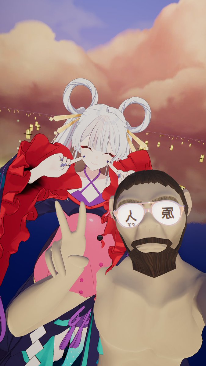 kcal13831's tweet photo. チュートリアルが公開されたそうなので、久しぶりにVRChatやってみた。
 二体とも自分です笑
人間キャラじゃないと自撮りができなくて...笑
#ツクヨミ感��祭 #超かぐや姫 #VRChat https://t.co/U5Kz1iTrjt