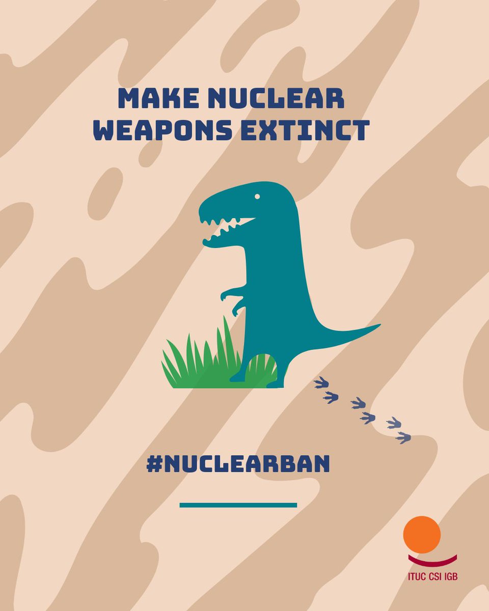 ituc's tweet photo. ☢️ Nuclear weapons belong in the past.

Nine states possess around 12,300 nuclear weapons, while around US$100 billion is spent on them every year.

Yet workers are told there isn’t enough money for decent jobs, public services, climate action, peace and development.

On the International Day for the Total Elimination of Nuclear Weapons, the global trade union movement is clear: our resources should build security for people — decent work, social justice, peace and a liveable planet — not fuel the threat of nuclear annihilation.

🕊️ Disarm. Divest. Invest in humanity.

#NuclearBan #Peace #TradeUnionsForPeace
@IntlPeaceBureau @nuclearban
