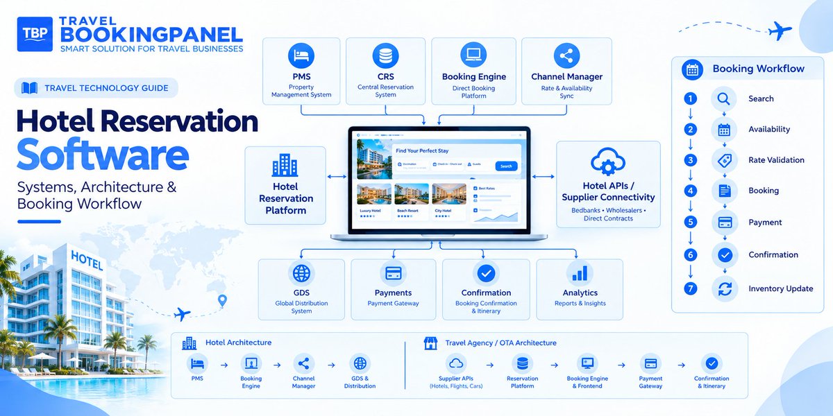 tbookingpanel's tweet photo. What do you REALLY need from hotel reservation software? 🏨

Hotel APIs, live availability, bookings, pricing, B2B/B2C tools &amp; more.

See what actually matters 👇
https://t.co/WOi5UPYNng
#TravelTech #HotelBooking #TravelSoftware #OTA https://t.co/sQVHsukkF1