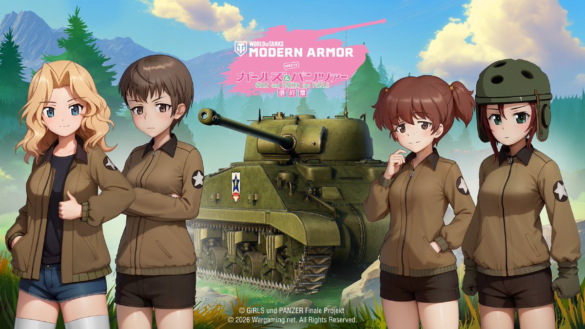 WoTMAJapan's tweet photo. 『ガールズ＆パンツァー』コラボ開催中！🌸​

​新たな学校が登場！​
今回新たに加わるチームの一つ目は、サンダース大学付属高校！🇺🇸​

​4名の限定コラボ搭乗員に加え、コラボ車輌「Sherman Firefly Saunders」が新登場！🇺🇸​
勇敢なサンダースのメンバーたちとともに、新たな勝利を目指して出撃しましょう！​

​👉 詳細はこちら：https://t.co/Og7UT1SLZ1

​#WoTMA #WoTConsole #GirlsUndPanzer #garupan #PanzerVor