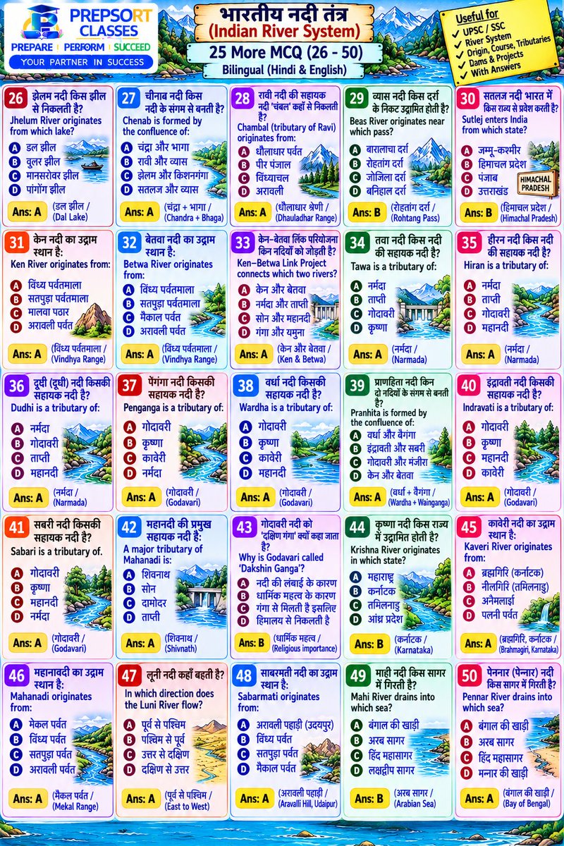 SachinMudg56786's tweet photo. 👉//Indian River System & MCQ//भारतीय नदी तंत्र//👇
-Geography -🧵📌
#Geography #UPSC #bpsc #uppcs #rpsc #SSC #ssccgl #APPSC #CGPSC #AppscJobNotification #mppsc #ukpsc #APSC #APPSC #OPSC #KPSC #GPSC #JPSC #TPSC #TNPSC #skpsc #ppsc #hpsc #jpsc #mpsc #hppsc https://t.co/Dku7emHBka