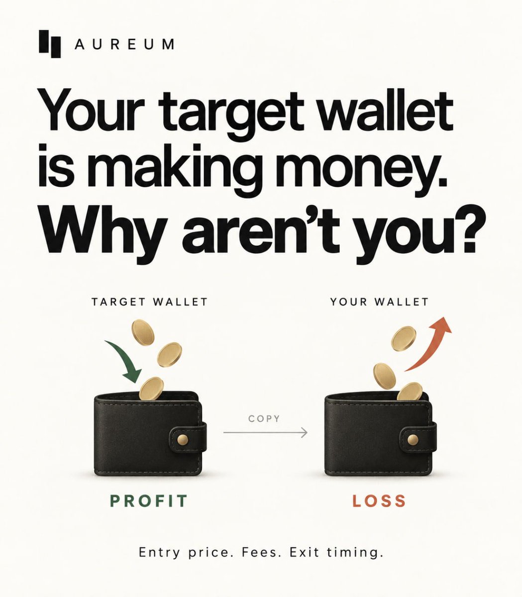 AureumVip's tweet photo. Your target wallet is making money. Why aren’t you?

Entry price. Fees. Exit rules. The delay between their trade and yours.

We put together a short Aureum guide: how to choose a wallet, set up your COPY target, and spot what’s going wrong.
Read it before your next copy trade.