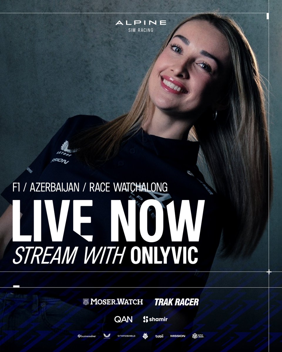 AlpineSimRacing's tweet photo. 🏁 IT’S RACE DAY 🏁 

@On1yVic is LIVE on our Twitch for a race watchalong around the streets of Baku 👇 

🔵 https://t.co/U6w2KocfVz https://t.co/mPgm0LvQn1