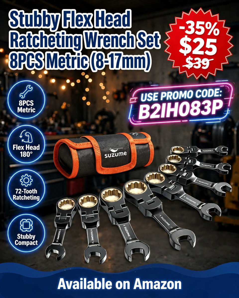 PrimesDeals's tweet photo. 🔧 Stubby Flex Head Ratcheting Wrench Set 🔧

🛠️ 8-Piece Metric Set
📏 8–17mm Sizes
🔄 Flexible Ratcheting Heads
🏷️ Use Promo Code: B2IH083P
💰 35% OFF — $25.00
🔗 Affiliate Link 👉 https://t.co/LhdBckh7Sx https://t.co/r5TDEMwUBH