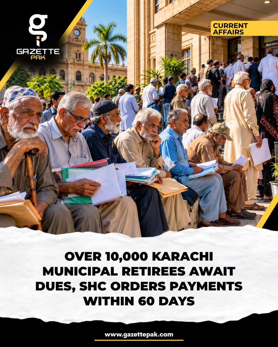 GazettePak's tweet photo. More than 10,000 retired employees of KMC and Karachi’s Town Municipal Corporations have reportedly been waiting for pensions and other retirement benefits, with some dues pending for years. https://t.co/oVFNN8hgfA