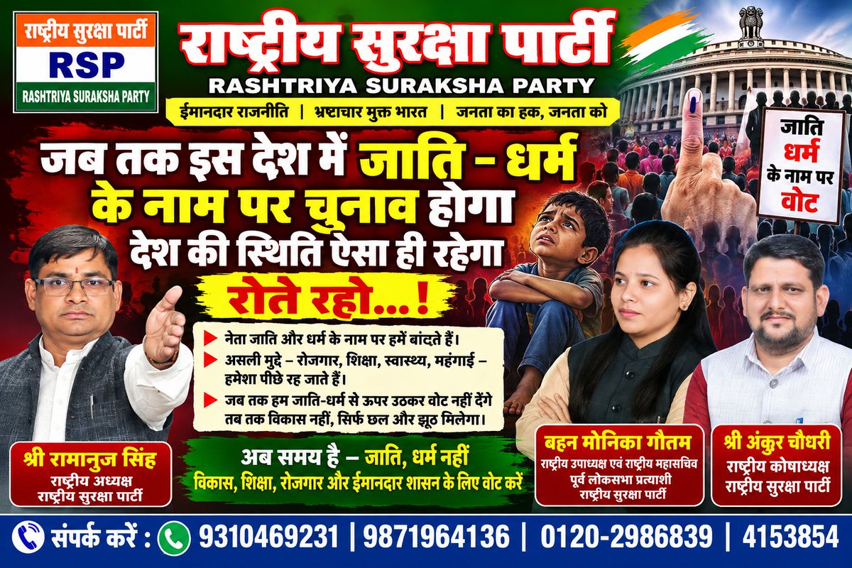 RSPIndiaHQ's tweet photo. जाति-धर्म नहीं, विकास और रोजगार के मुद्दों पर हो चुनाव
https://t.co/ReMH9xslvt
#CasteFreePolitics #ReligionFreePolitics #Development #Education #Employment #GoodGovernance #SocialEquality #VoteForDevelopment #IndianPolitics #RashtriyaSurakshaParty #India #InclusiveDevelopment https://t.co/HyEcXXv3Vp