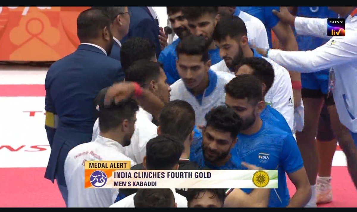 monster_zero123's tweet photo. Defending champions India defends their Men's Kabaddi Gold beating Iran 40-34 in the finals.

Fourth Gold for India at the Asian Games 2026. https://t.co/RsnRHXhx6J