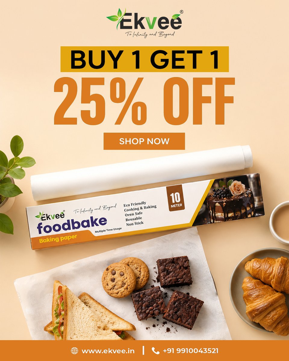 EkveeFoodwrap's tweet photo. 🎉 Bake More. Save More! 🍪💚

Your baking essentials just got a little sweeter! 😍
Get Ekvee Foodbake Baking Paper and enjoy our special Buy 1 Get 1 + 25% OFF offer! 🔥
.
.
.
.
.
#Ekvee #Foodbake #BakingPaper #BakingEssentials #Buy1Get1 https://t.co/8zgzqtOSHx