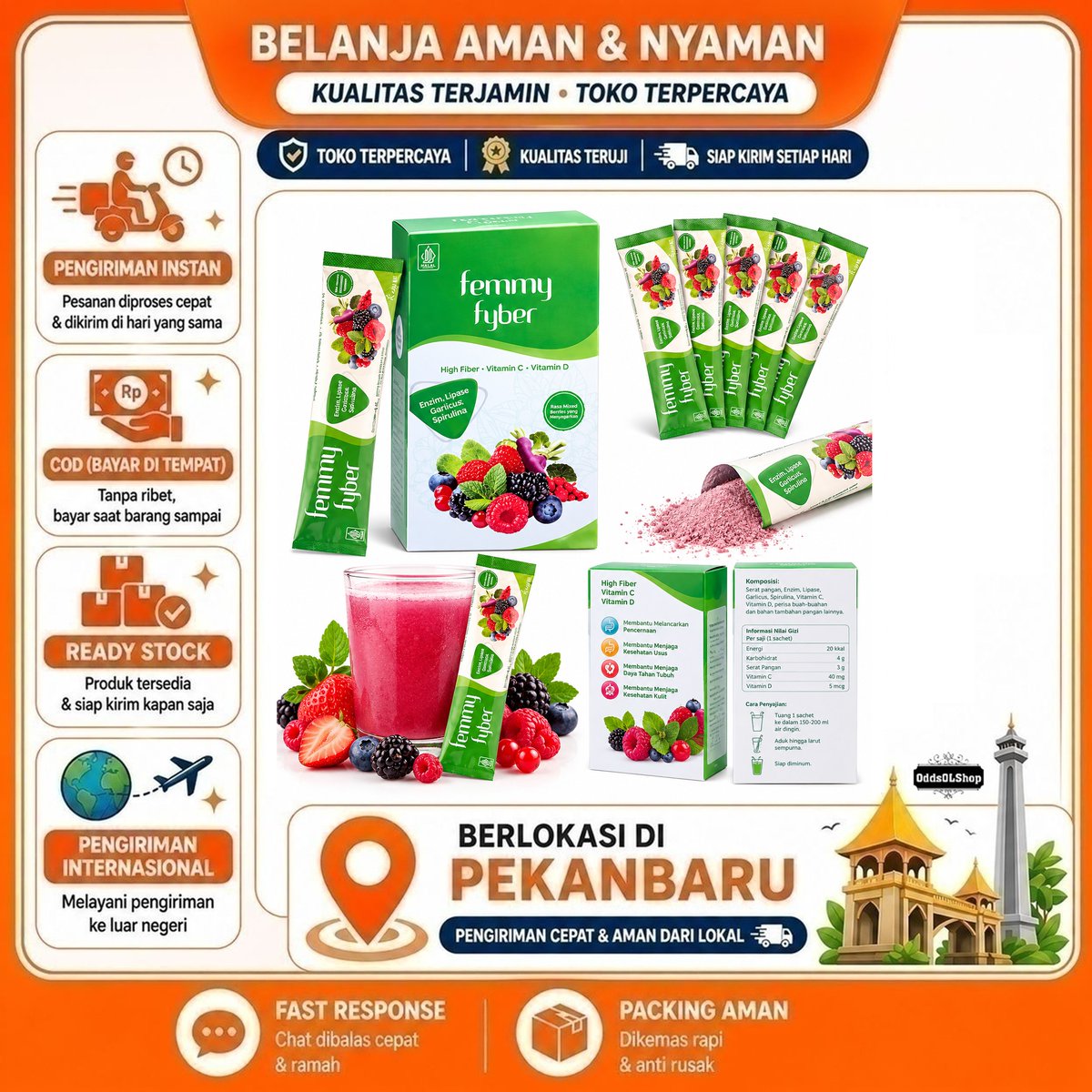 oddssexy's tweet photo. Femmy Fyber With Stevia - Minuman Diet Fiber - 7 stickpack - High Fiber, Vitamin C, Vitamin D, Halal https://t.co/F1bOXpyAIw