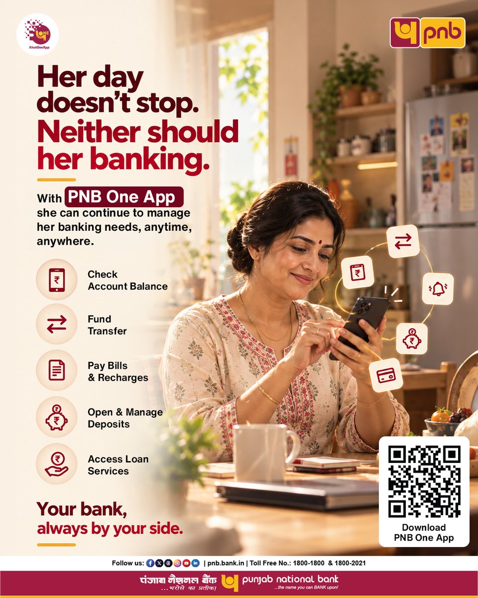 pnbindia's tweet photo. One App for all your banking needs.
With PNB One, access banking services anytime, anywhere.
Download the App now:
https://t.co/wbmfBsXyOP
@DFS_India @FinMinIndia
#PNB #Banking #PNBOne #PunjabNationalBank #DigitalBanking #BankingMadeEasy https://t.co/dpvDaWIKR2