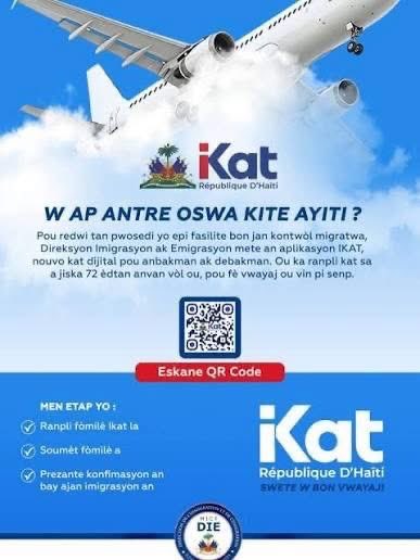 ClairvinP's tweet photo. Haïti : le formulaire I-KAT obligatoire dès le 1er octobre 2026

À partir du 1er octobre 2026, tout voyageur arrivant en Haïti ou quittant le pays devra obligatoirement remplir le formulaire I-KAT. https://t.co/hou4tQPaxV
