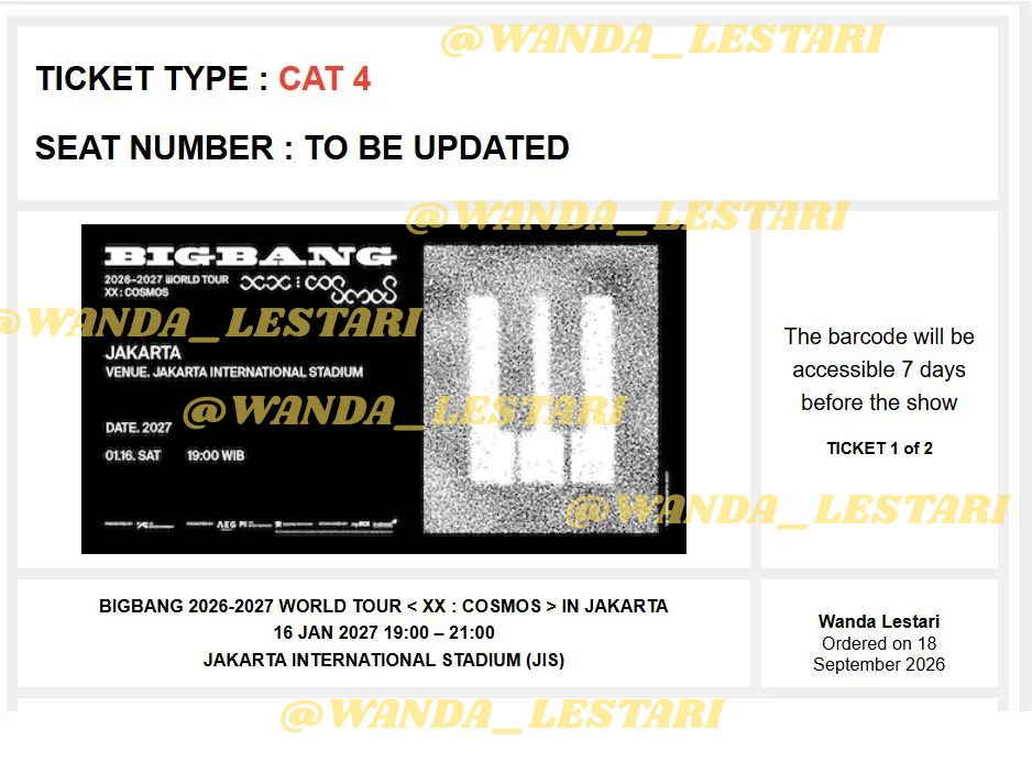_pageofwands's tweet photo. WTS Tiket Bigbang XX: Cosmos in Jakarta 
- CAT 4
- Day 1
- 2 tiket
- Tiket atas nama sendiri, Wanda Lestari
- ⁠Ada bonus merch DIY dari VIP (scarf &amp; fidget clicker emoney + COD bonus kopi).
- Price 3,5 jt (ambil 2 tiket langsung jd 6,8 jt)

📍Malang, Surabaya https://t.co/0mnYH6jsIs