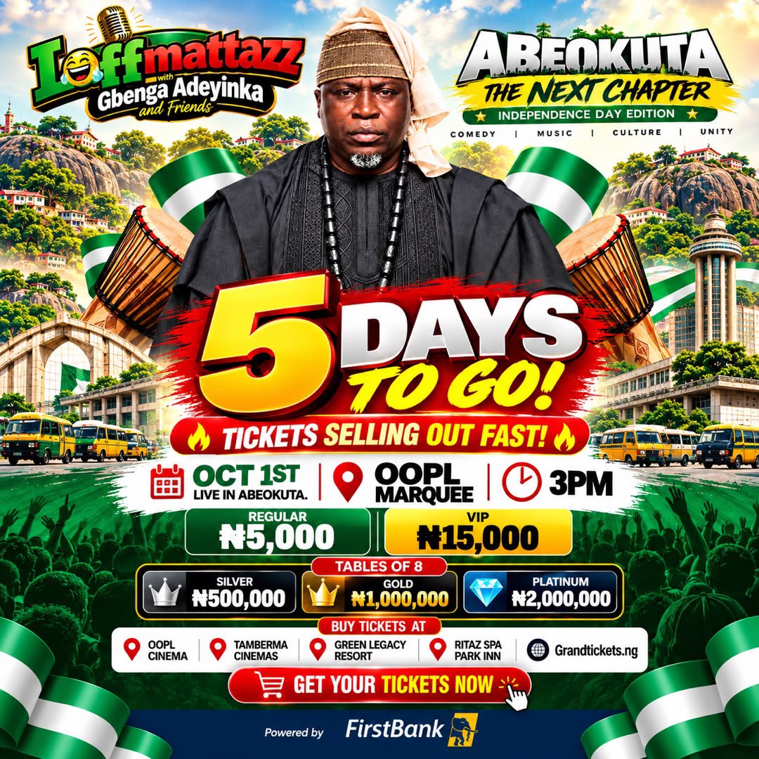gbengaadeyinka's tweet photo. 🔥 5 DAYS TO GO! 🔥

Abeokuta, the countdown is ON! ⏳🎉 https://t.co/C84ZLOnIwH
