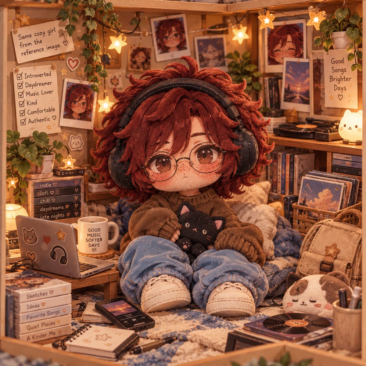 ANGUS4277's tweet photo. Happy Caturday Shiloh.  I hope you have a wonderful weekend and take care.  Also, I made you both a reference sheet and a virtual support plushie.  I hope you find joy in them.  #AIart️️️️️️️️️️️️️️️️️️️️️️️️️️️️️️️️️️️️️️️️️️️️️️️️️️️ #Caturday