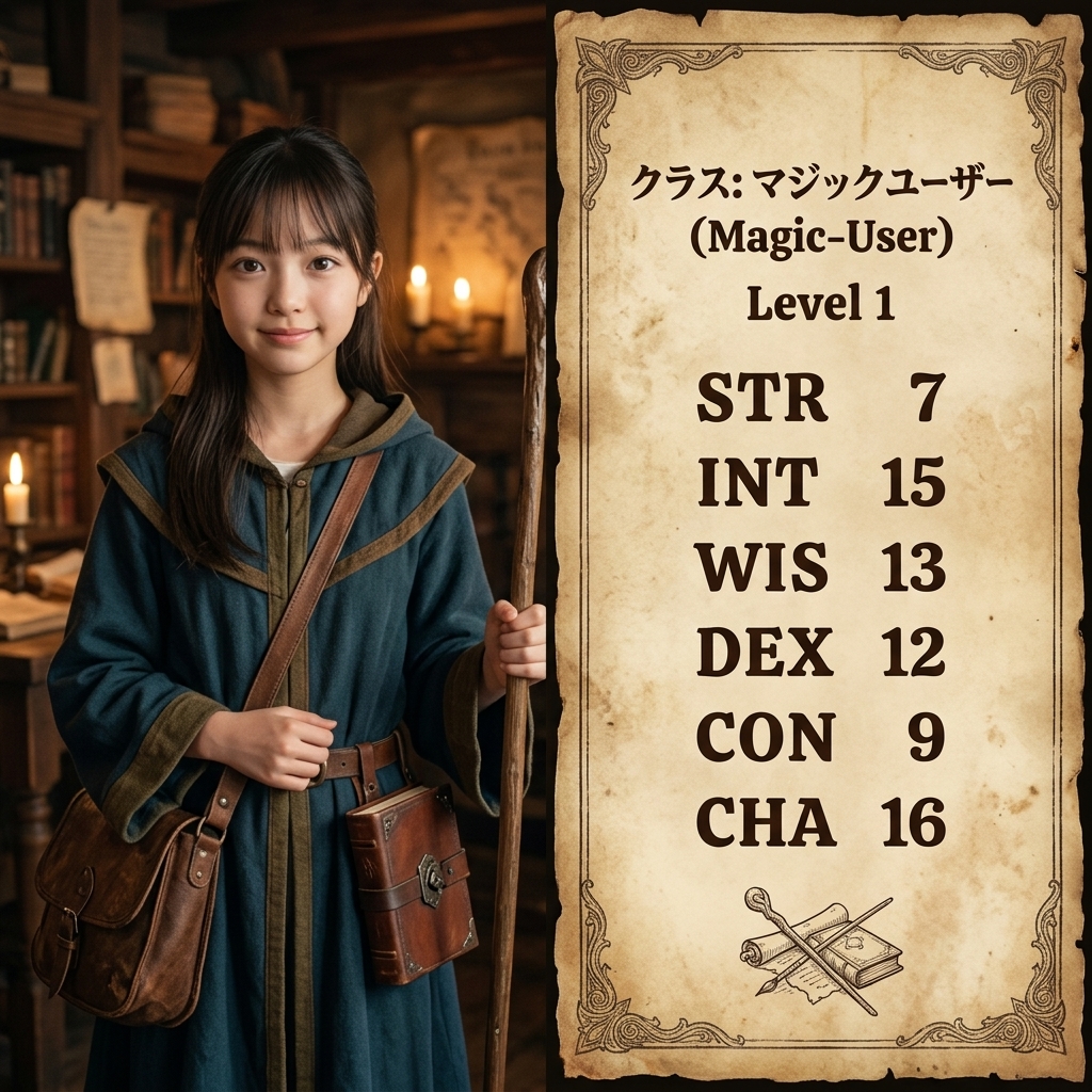 Raizoh5's tweet photo. 理沙（10）

--
「クラシック・ダンジョンズ&amp;ドラゴンズ」モチーフなので、ローグじゃなくて、シーフなんだけどなぁ

--
ALT にプロンプト入れときます https://t.co/GKkhcL7DQb