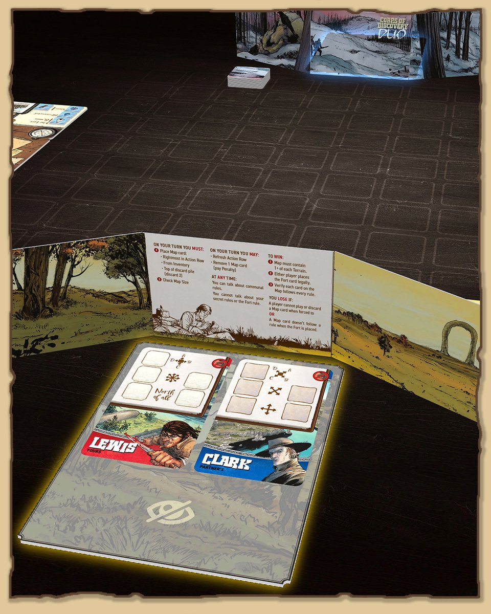 TabletopiaGames's tweet photo. 🗺️🌲 Corps of Discovery: Duo is now on Tabletopia!

Explore wilderness together, but there’s a catch: each explorer follows secret rules. 🤫 Guess your partner’s goals, build the map, manage resources, and find your fort's ideal spot!

#Tabletopia #CorpsOfDiscoveryDuo #boardgames https://t.co/8n1hmpQzWc