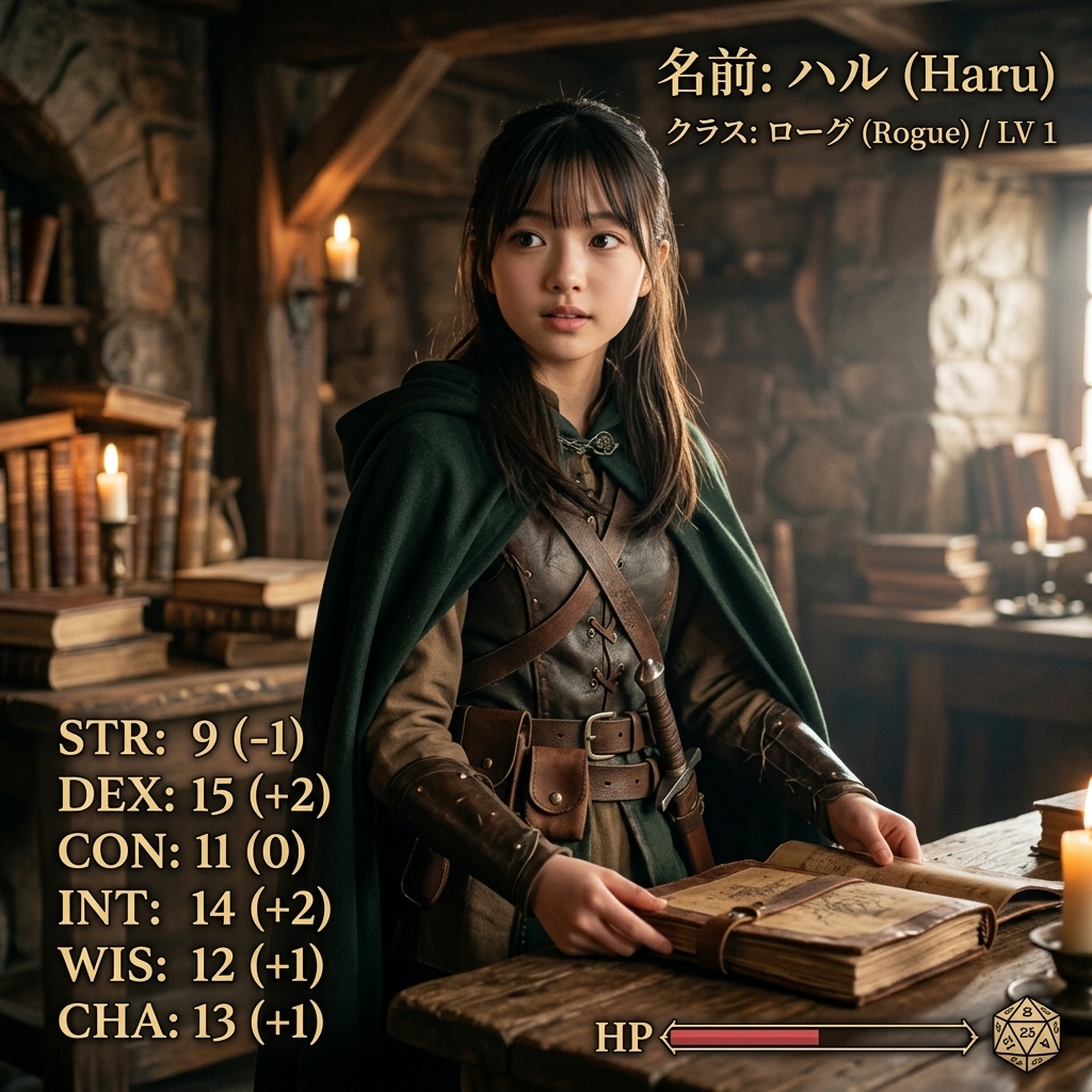 Raizoh5's tweet photo. 理沙（10）

--
「クラシック・ダンジョンズ&amp;ドラゴンズ」モチーフなので、ローグじゃなくて、シーフなんだけどなぁ

--
ALT にプロンプト入れときます https://t.co/GKkhcL7DQb