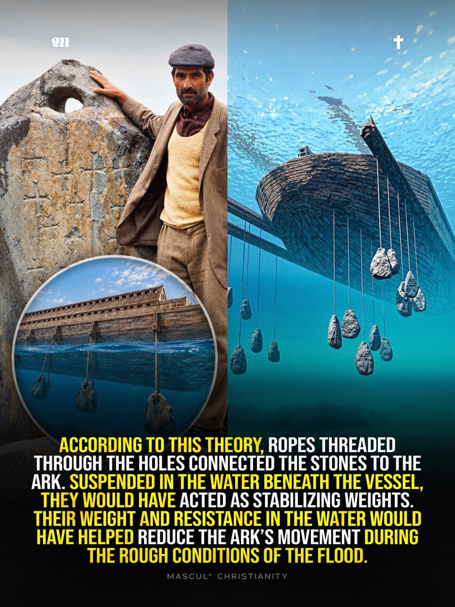 masculchristian's tweet photo. Researchers believe the giant pierced stones surrounding the Noah’s Ark site in eastern Turkey (historically Armenia) may have been used as anchors or stabilizing weights during the biblical Flood. Ron Wyatt already documented the stones in 1977, and many originally showed eight crosses representing Noah’s family before tourists and local residents later carved additional crosses into them.