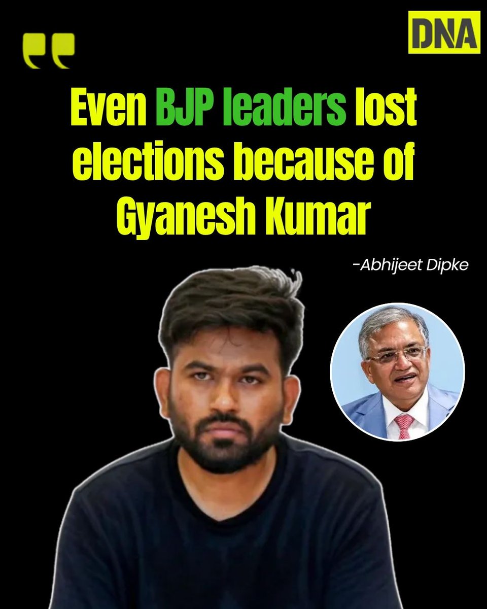 dna's tweet photo. CJP founder Abhijeet Dipke has alleged that even BJP leaders lost elections because of CEC Gyanesh Kumar. Demanding Kumar’s resignation, Dipke called for strict action to ensure free and fair elections and urged opposition parties to reconsider participating in polls they believe are rigged. 

#AbhijeetDipke #GyaneshKumar #ElectionCommission #dnadigital