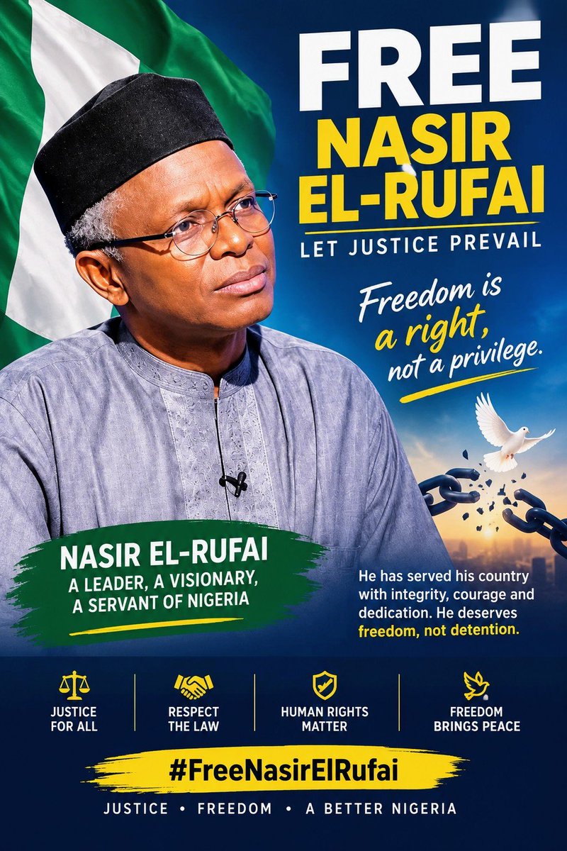 MuhammadYowedy's tweet photo. 🌍 INTERNATIONAL HUMAN RIGHTS APPEAL
We call on the UN, African Commission on Human and Peoples’ Rights, and international human-rights organisations to closely monitor the case of Mallam Nasir El-Rufai.
We seek justice, due process, fair trial and respect for human rights.
#Free https://t.co/cRSmFjgg1e