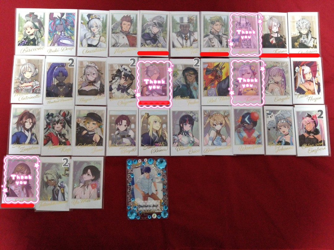 wisteria_drop's tweet photo. 【交換譲渡】FGO Fes フェス ポートレイト ポトレ

譲）
画像①②参照

求）
画像③
300円/枚＋送料

※赤線は交換優先　譲渡の場合無印から2点～お迎え
※無印は譲渡の場合、なるべく同数お迎えいただけると助かります
※異種交換ご相談ください

郵送のみ
よろしくお願いいたします https://t.co/dvyByi0HMy
