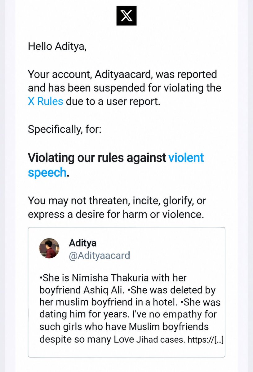 Adiiicard's tweet photo. My @X account @Adityaacard has been suspended.

This is the freedom of speech on @X ?
@elonmusk TMKC 💔.

Please RT and Quote it, so that my mutuals can connect with me here 🙏. https://t.co/KBXzEMYvPH