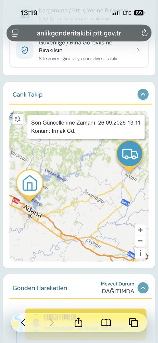 godmoneyplease's tweet photo. @PTT_DestekEkibi BUGÜN 3. GÜN VE KARGOM YİNE DAĞITIMDA VE YİNE KOZAN İLÇESİNDE GEZDİRİLİYOR!!!! https://t.co/5sctYgaC9D