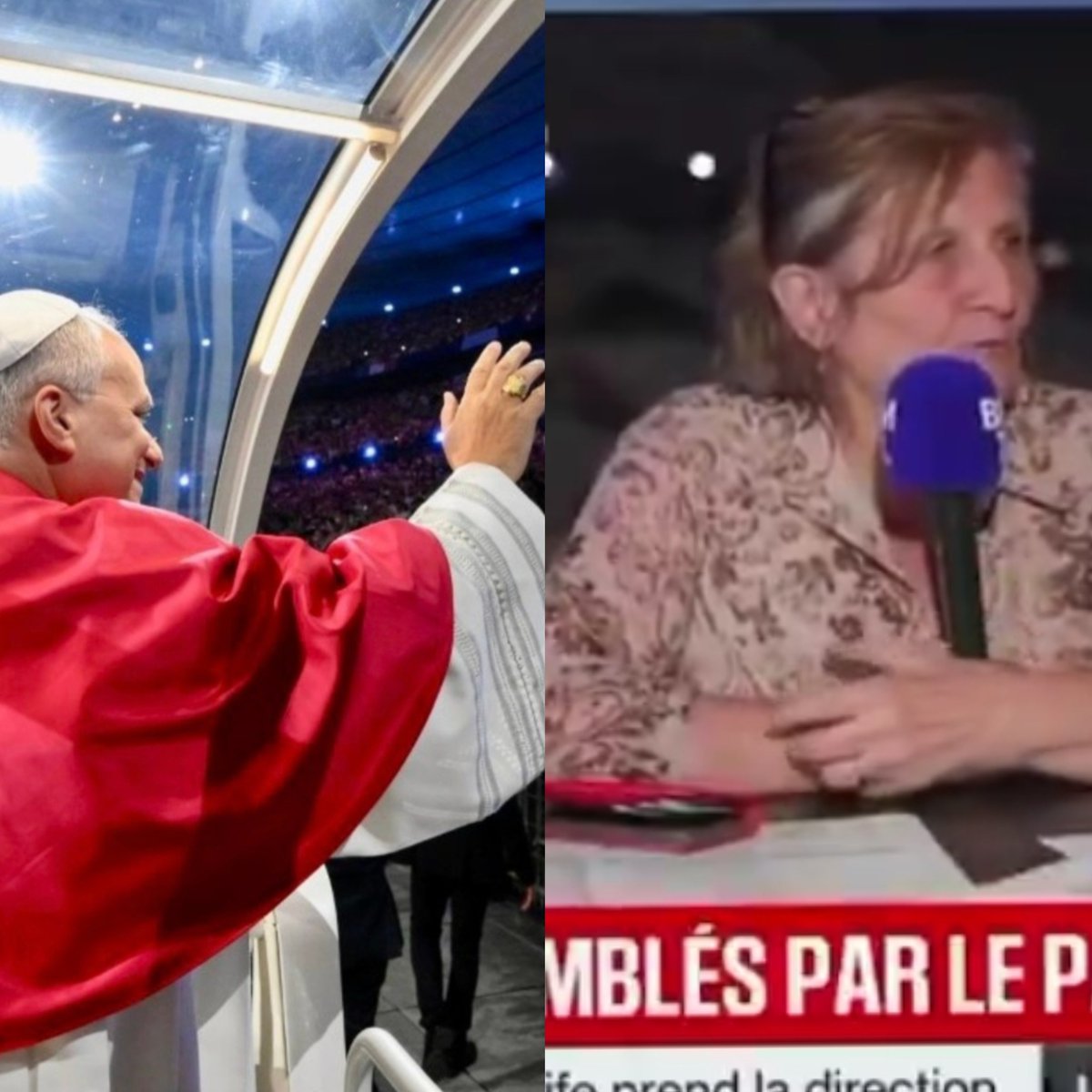 CatholicArena's tweet photo. Pope Leo XIV's INCREDIBLE youth vigil has caused a MELTDOWN in France 

Not only are Muslim associations predicting the revival of Catholicism, mainstream journalists are PANICKING

Bernadette Sauvaget said on live tv that she is 'SCARED by the enthusiasm' and LASHED OUT at the interest in France's glorious Catholic history