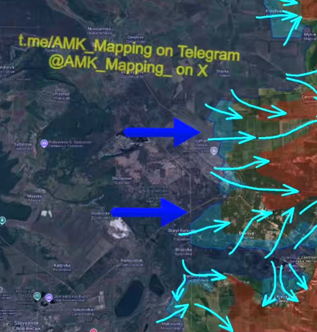 WW3finalboss's tweet photo. 🇺🇦🇷🇺 RUSSIAN SOURCES REPORT UKRAINE BREAKING INTO YAMPIL AND TORSKE

Russian milbloggers are reporting that Ukrainian 🇺🇦 forces have penetrated Russian 🇷🇺 positions and entered Yampil and Torske as the counteroffensive around Lyman continues.

The precise extent of the advance remains unclear, but Russian military bloggers have already acknowledged withdrawals and growing Ukrainian pressure around Lyman, while recent assessments confirm that Ukrainian forces have been pushing Russian units back in several parts of the sector. 

If the latest reports from Yampil and Torske are confirmed, this would be more than another isolated tactical gain.

Two neighboring settlements coming under simultaneous pressure would indicate that Ukraine is expanding the fight across a broader frontage and forcing Russian forces to respond at multiple points around the Lyman axis.

The pattern is what matters: Ukrainian pressure is spreading, and Russian sources themselves are increasingly documenting it.