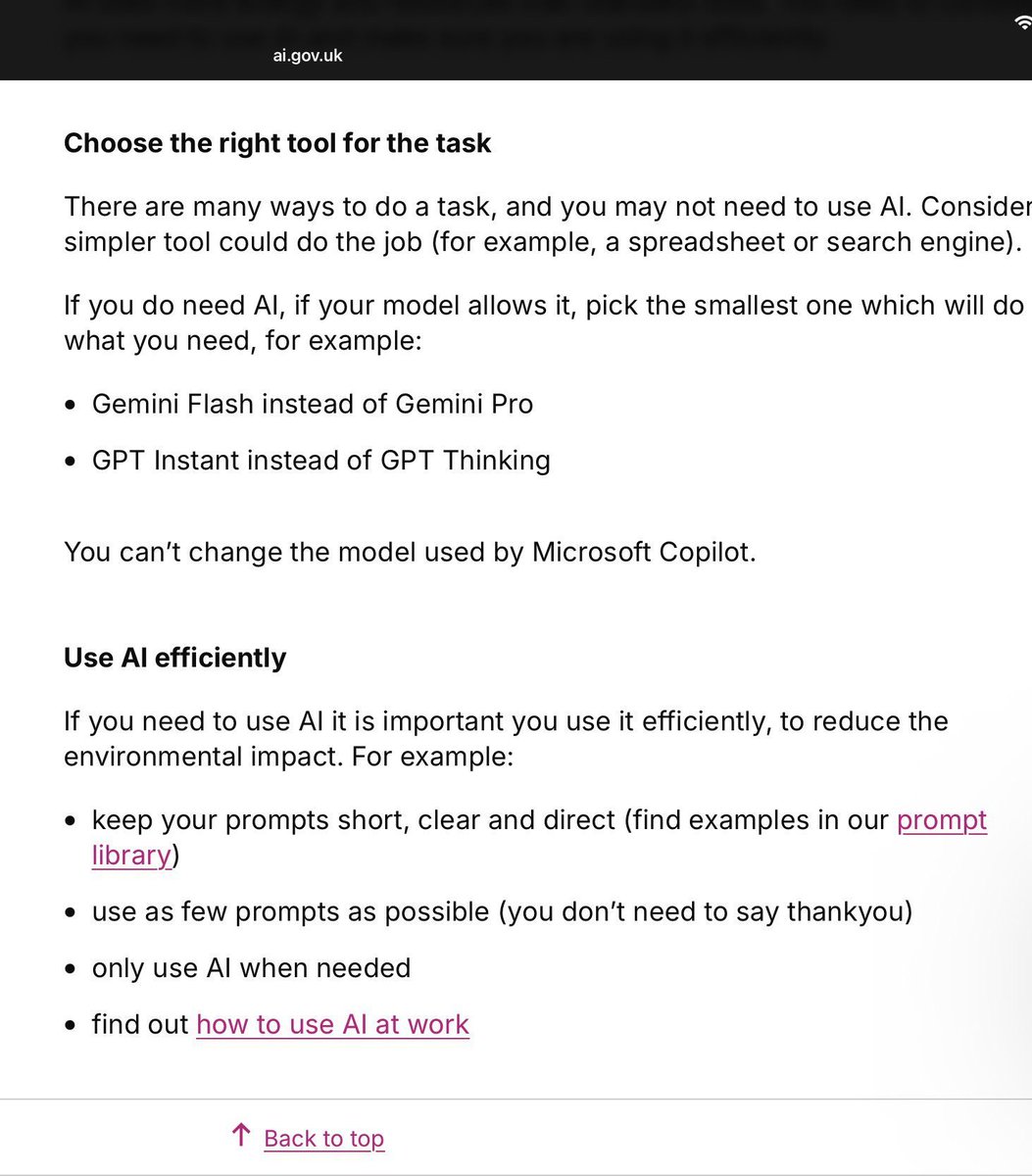 coinbureau's tweet photo. 🇬🇧HUGE: UK government publishes official rules on AI usage as part of its advice on reducing environmental impact -  

- Use AI only when necessary, check if a spreadsheet/ search engine can do the job before using AI.  

- Choose the smallest model capable of handling the job, such as Gemini Flash instead of Pro or GPT Instant instead of Thinking.  

- Prompts should be kept short, with as few as possible used.  

- Any AI-assisted work should be personally checked for accuracy.  

The guidance also says it should be disclosed when AI helped create or edit content.