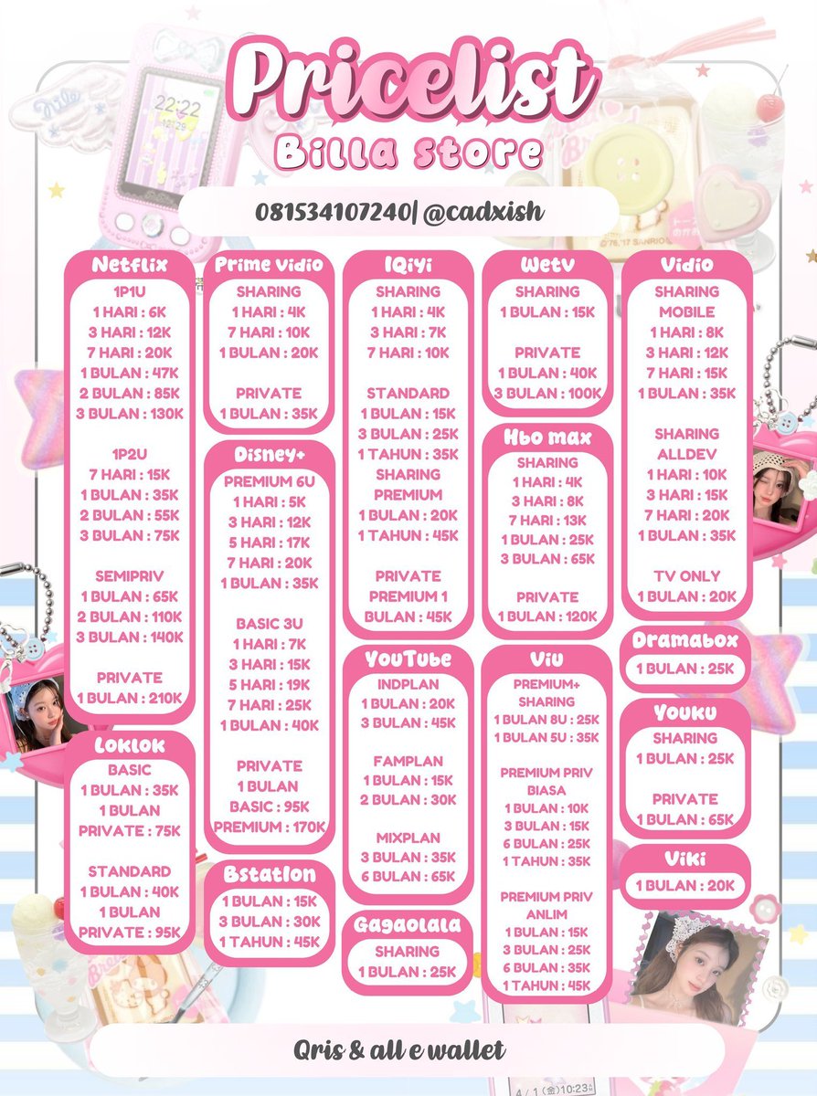 viqsto's tweet photo. APPS PR3MIUM ADA SEMUA DISINI YA, JAJAN YUK FAST BERGARANSI

ORDER? WA DIBIO 

netflix canva capcut iqiyi wetv youtube vidio Amazon prime viu HBO loklok bstation youku picsart wetv vidio scribd cek turnitin robux dll

#zonauang 1262627 https://t.co/IOK9eELTW4